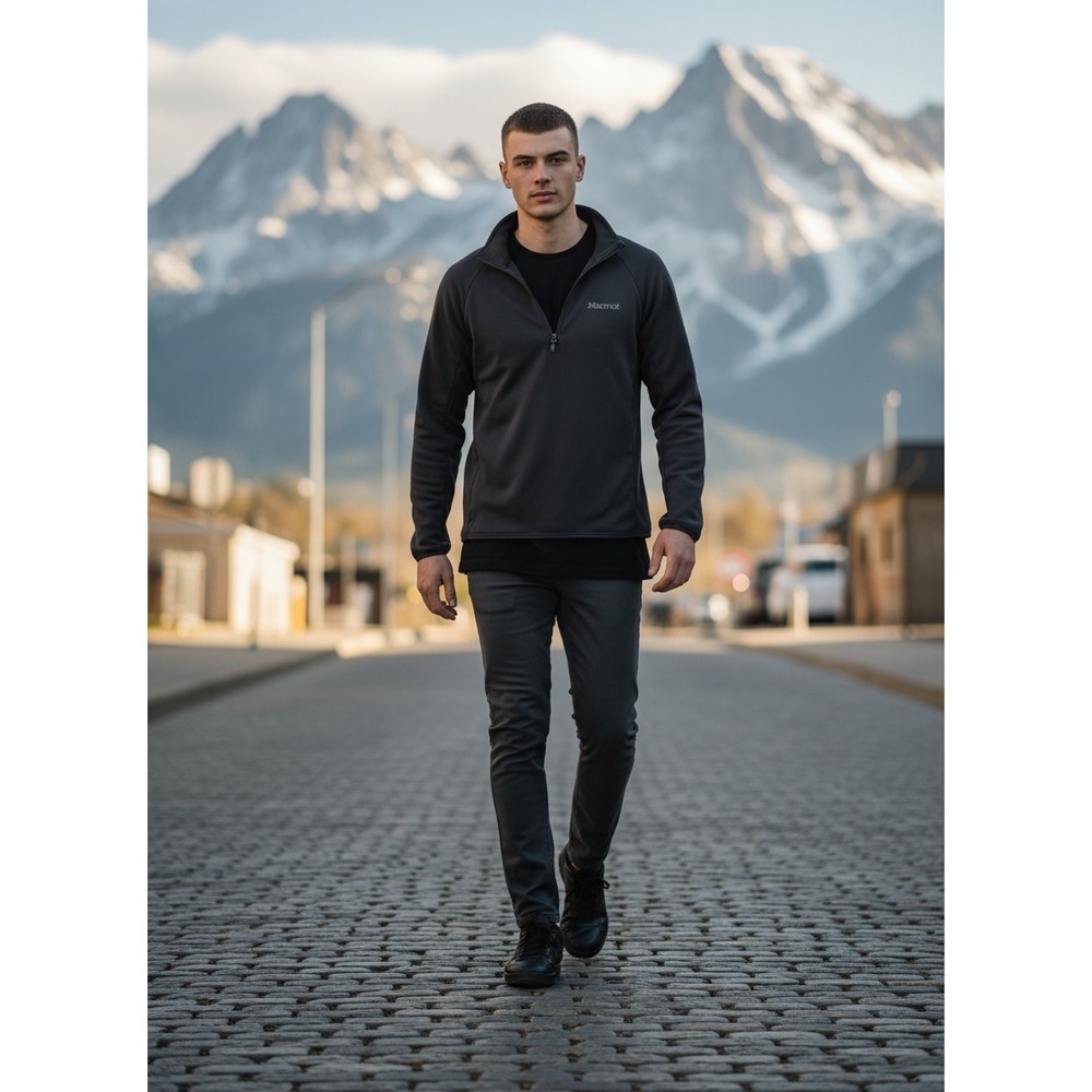 Marmot Mens M15381 Quarter Zip Grid Fleece Pullover Gray‎ Black Active Top